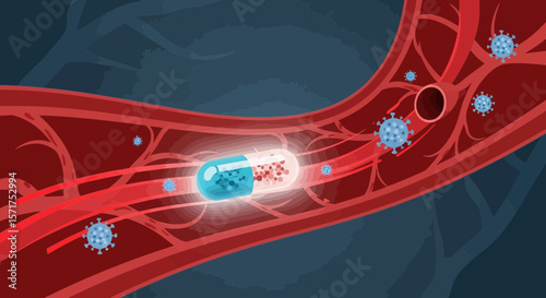 Encapsulated Remedy Navigating Through Bloodstream To Combat Viral Infections in Vector Format