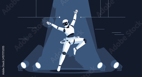 Energetic Robot Dancer On Stage Performing Gracefully Under Spotlight
