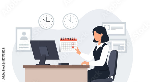 Businesswoman Planning Schedule Using Calendar in Office Workplace