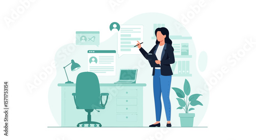 Businesswoman Reviewing Documents In A Light And Modern Office Space