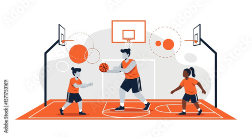 Engaging Basketball Practice Session With Diverse Young Players And Coach