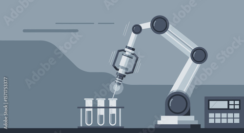 Robotic Arm Inspecting Test Tubes In A Laboratory With Automated Precision
