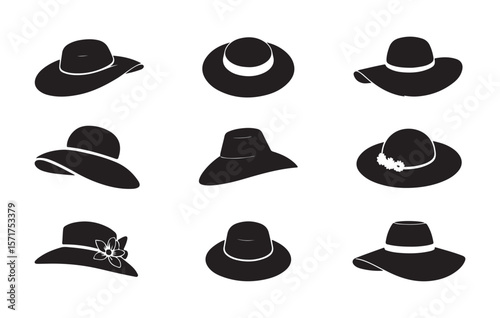 Black hats with wide brims and decorative flowers fashion accessories