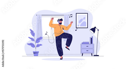 Carefree Individual Enjoying Music At Home In A Relaxed And Joyful Atmosphere