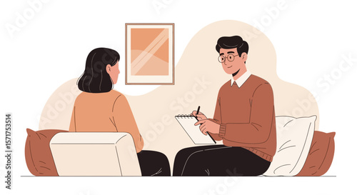 Caring Counselor Listens Patiently During Therapy Session In Consulting Room