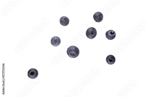 Konstfotografi some blueberries thrown on transparent background scattered