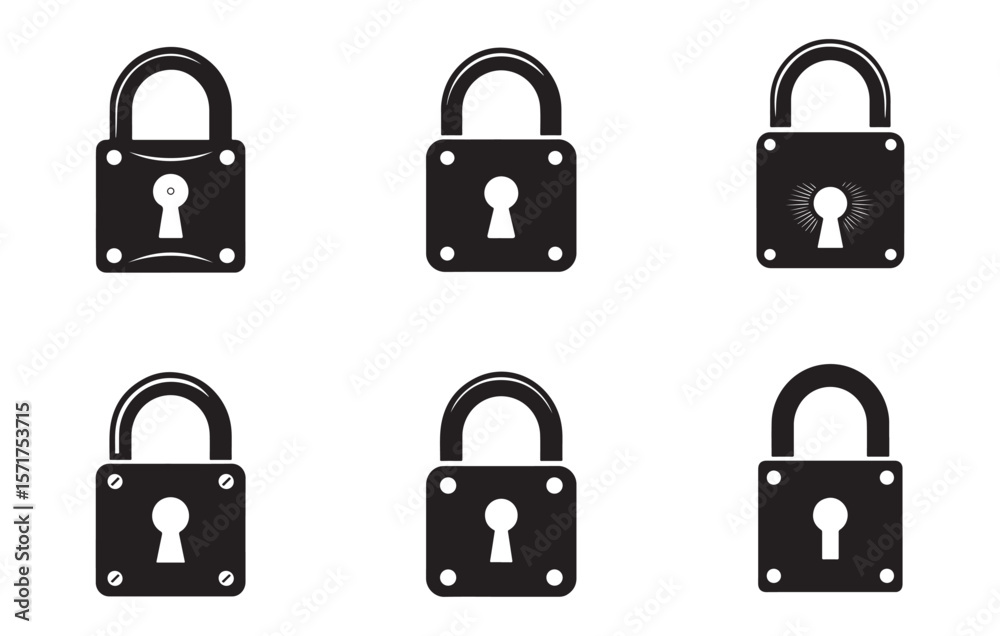 Black padlocks with keyholes and security symbols protection