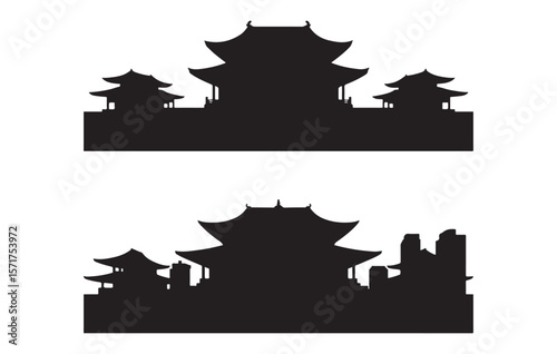 Traditional Asian Pagoda Architecture Silhouette vector