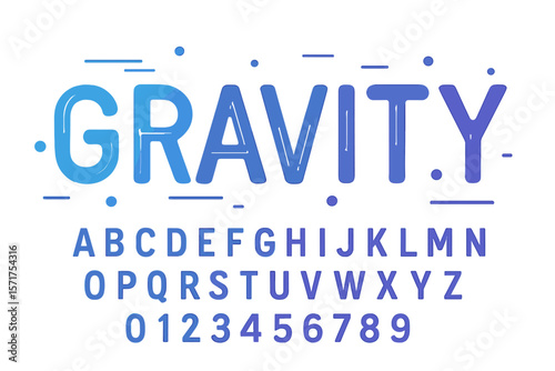 Digital space typography vector illustration design, abstract technology science alphabet font, gravity