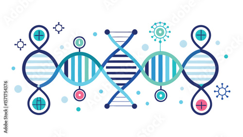 D N A helix structure with medical symbols and virus icons science biology