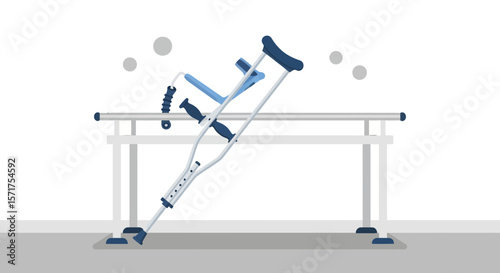 Medical Crutches And Parallel Bars Equipment In Physiotherapy Clinic Rehabilitation