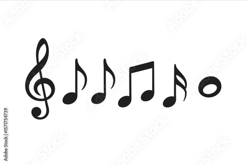 Collection of music notes, including black note icons, musical elements, and a treble clef, presented as a vector illustration