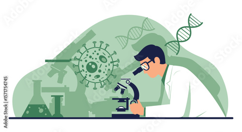 Scientist Analyzing Virus Under Microscope In Laboratory Setting Design