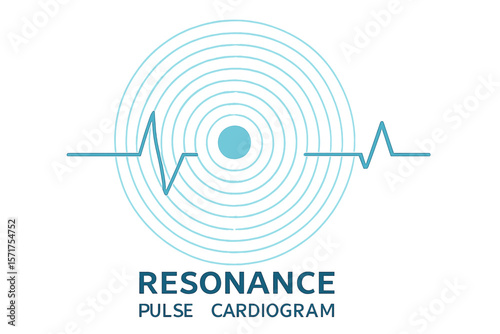 Techno vector background featuring circular sound vibrations, resonance, pulse, and a cardiogram