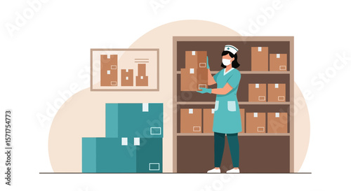 Essential Medical Supply Chain Management During Pandemic With Female Nurse