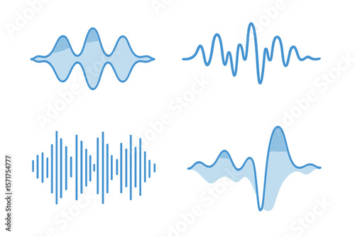 Vector audio wave set, music wave HUD interface elements, voice graph signal, frequency audio waveform, sound waves