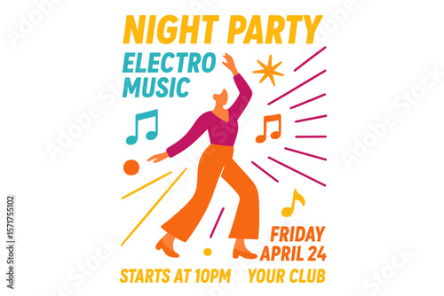 Electro style concert disco club party event flyer invitation night dance party music night poster template
