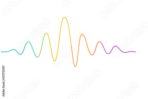 Futuristic sound wave visualization, colorful glowing impulse pattern, synthetic music technology sample, abstract music waves oscillation graph, vector 3d echo audio waveform spectrum