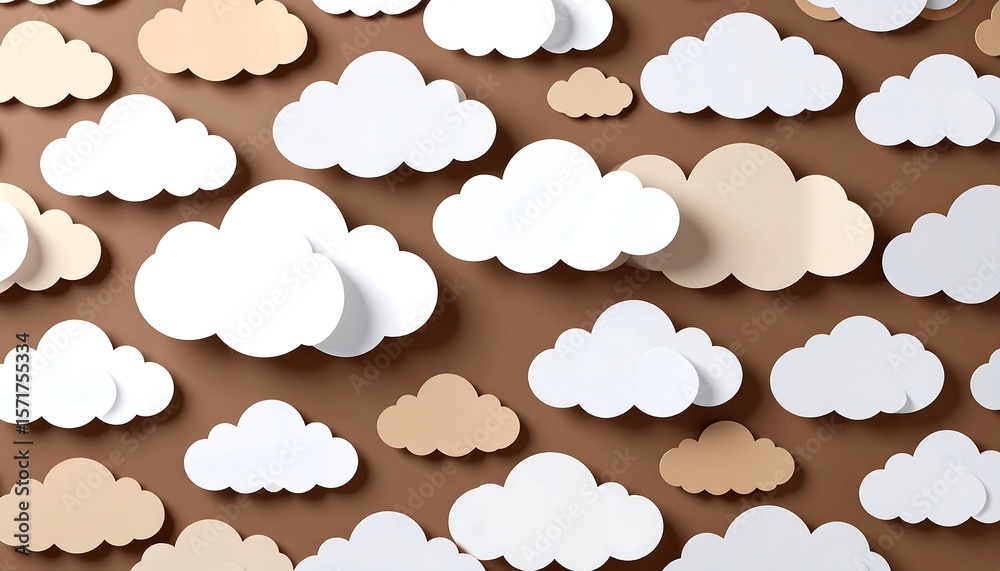 Fototapeta premium Paper clouds in beige and white on brown