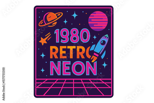Retro Neon Poster Illustration Featuring an Outer Space Background