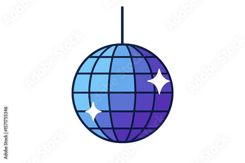 Illustration of a shiny disco ball in vector format set against a transparent background