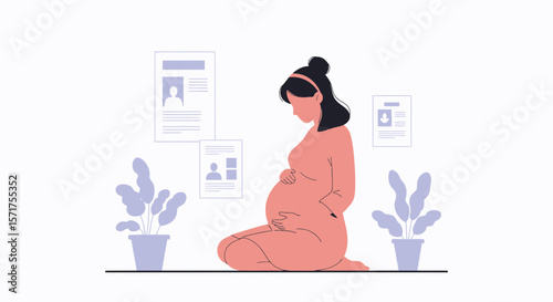 Expecting Mother Meditating Peaceful Prenatal Moments In Minimalist Illustration