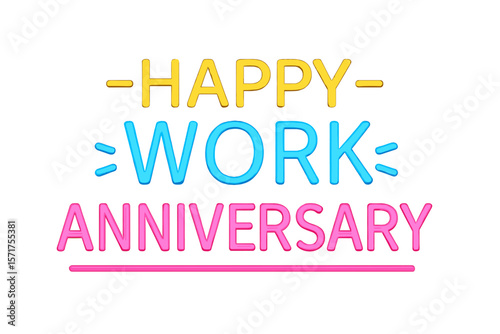Vector illustration of a happy work anniversary neon sign set against a brick wall background