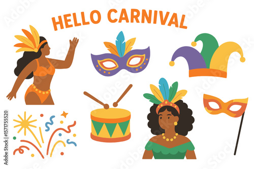 Hello Carnival, a vector set of illustrations suitable for carnival concepts and various other uses