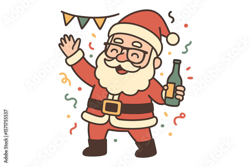 Santa Claus with a hipster style, suitable for a party, featured on a greeting card, banner, or sticker, also known as Santa Geek