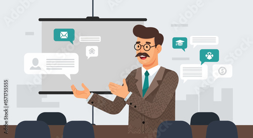 Expert Presenter Delivering Insightful Data At Corporate Presentation Meeting