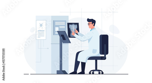 Expert Radiologist Examining X-Ray Image For Medical Diagnosis In Hospital