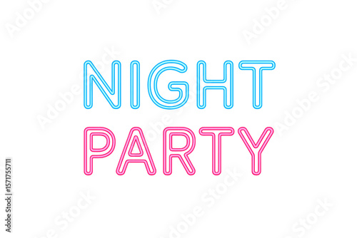 Glowing fonts on a brick wall background with neon lettering that reads Night party, perfect for creating invitations, cards, or posters
