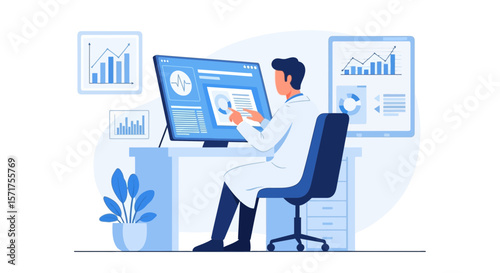 Medical Professional Analyzing Data And Charts On A Modern Computer Screen