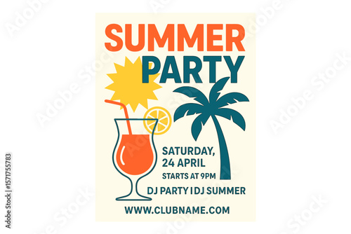 Modern typography for a summer party design poster or flyer promoting a night club event