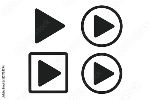 Play button icons set against a transparent background, digital web vector