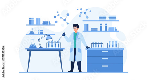 Scientist Working In Laboratory With Test Tubes And Chemical Compounds