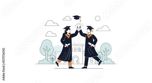 Celebrating Academic Achievement Graduates Giving High Five University Success