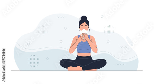 Serene Meditation With Facial Mask For Mindful Wellness Concept Illustration