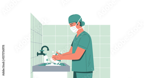 Medical Professional Washing Hands Before Performing Surgery In Clean Room