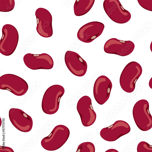 Red kidney beans seamless pattern. Food background. Vector cartoon flat illustration.