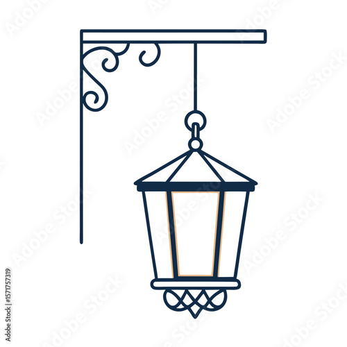 Vintage lantern icon with hanging chain