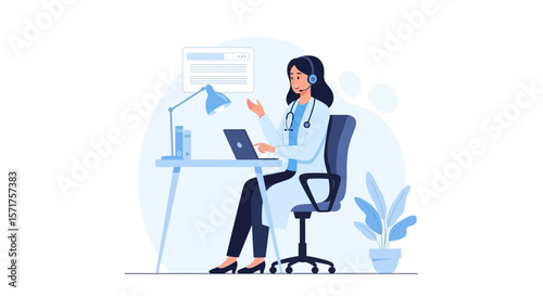 Female Doctor Providing Telemedicine Consultation With Headset And Laptop