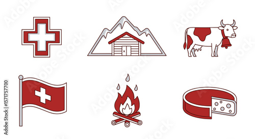 Explore switzerland symbols swiss alps flag cow cheese bonfire cross hut