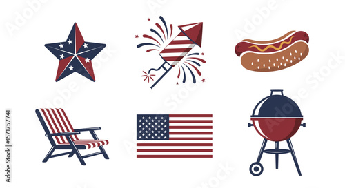 Celebrate fourth of july with patriotic bbq and fireworks vector art