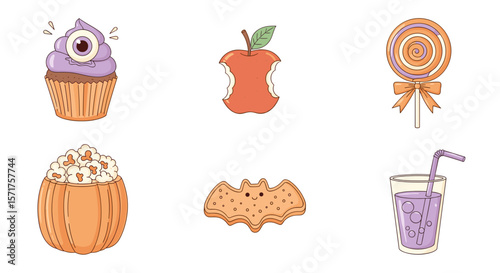 Halloween treats clip art spooky cupcake apple lollipop bat popcorn