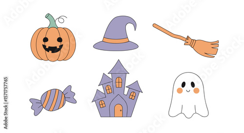 Halloween vector illustration with pumpkin ghost castle and more art