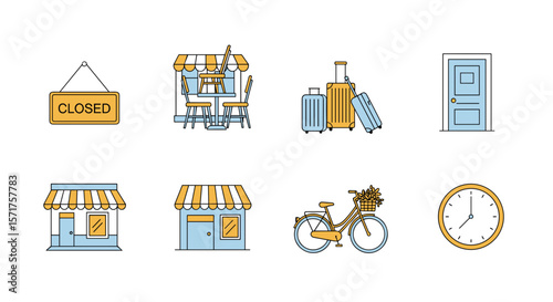 Vector illustration of shop closed travel bicycle and other objects