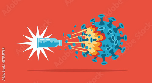 Medical Shot Aiming Precisely At Coronavirus For Immunity And Recovery Concept