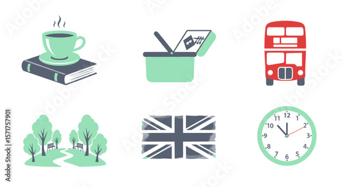 London travel guide featuring iconic symbols and british culture art
