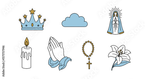 Catholic symbols religious icons vector illustration set design